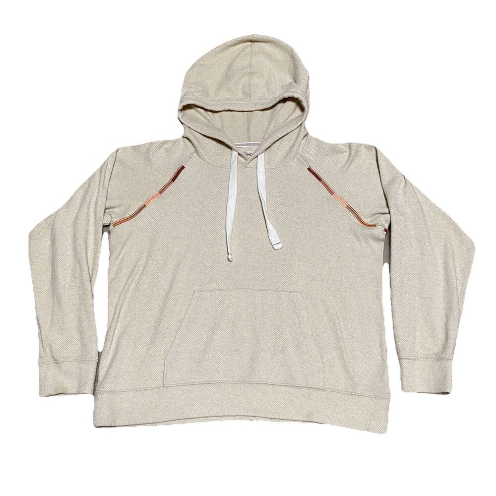 Faherty Hoodie Womens M Cream Beige Embroidered Classic Preppy Lounge Outdoor